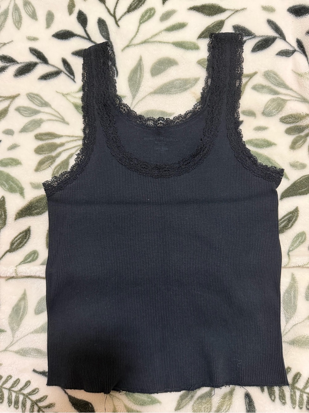 Brandy Melville Black Lace-Trim Ribbed Tank